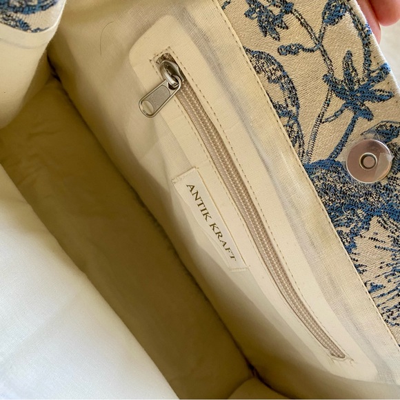 Antik Kraft Cream and Blue Embroidered Handbag - Picture 2 of 5
